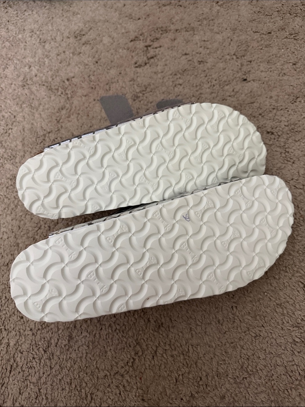 Birkenstock Metallic Silver Croc-Embossed Two-Strap Sandals - Picture 5 of 5
